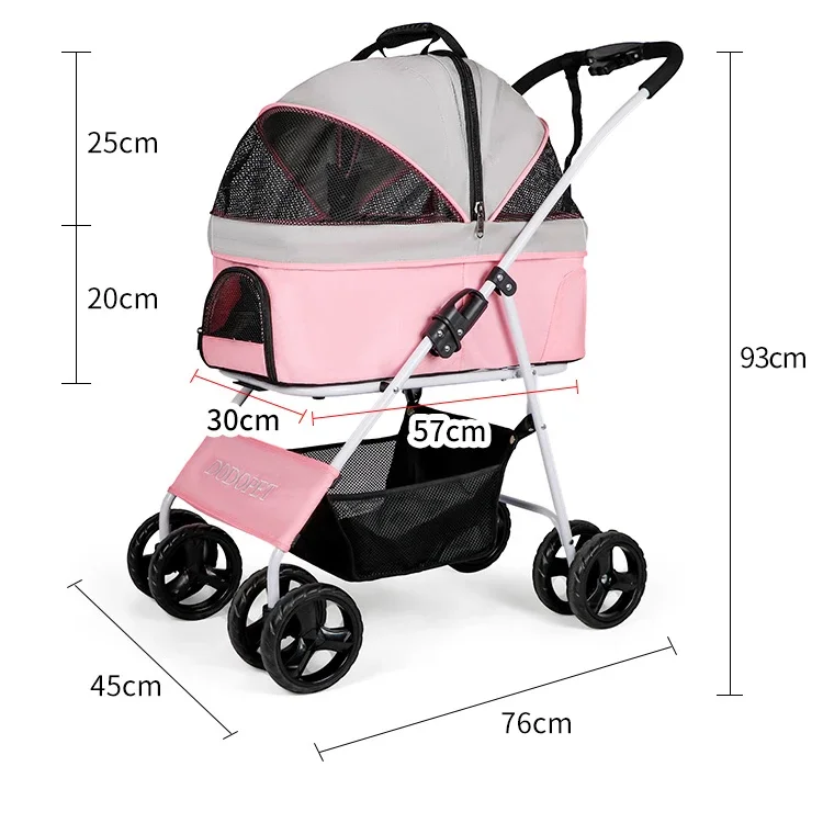 

Customized Foldable Designer Pet Dog Stroller Manufacturer 4 Wheels Pet Detachable Double Carrier Stroller For Dogs And Cats