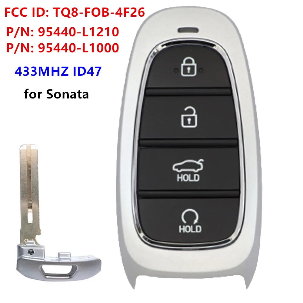 

KEYECU Replacement Smart Proximity Remote Key 4Button 47 Chip 433MHz for Hyundai Sonata 2019-2021 PN: 95440-L1210 OR 95440-L1000