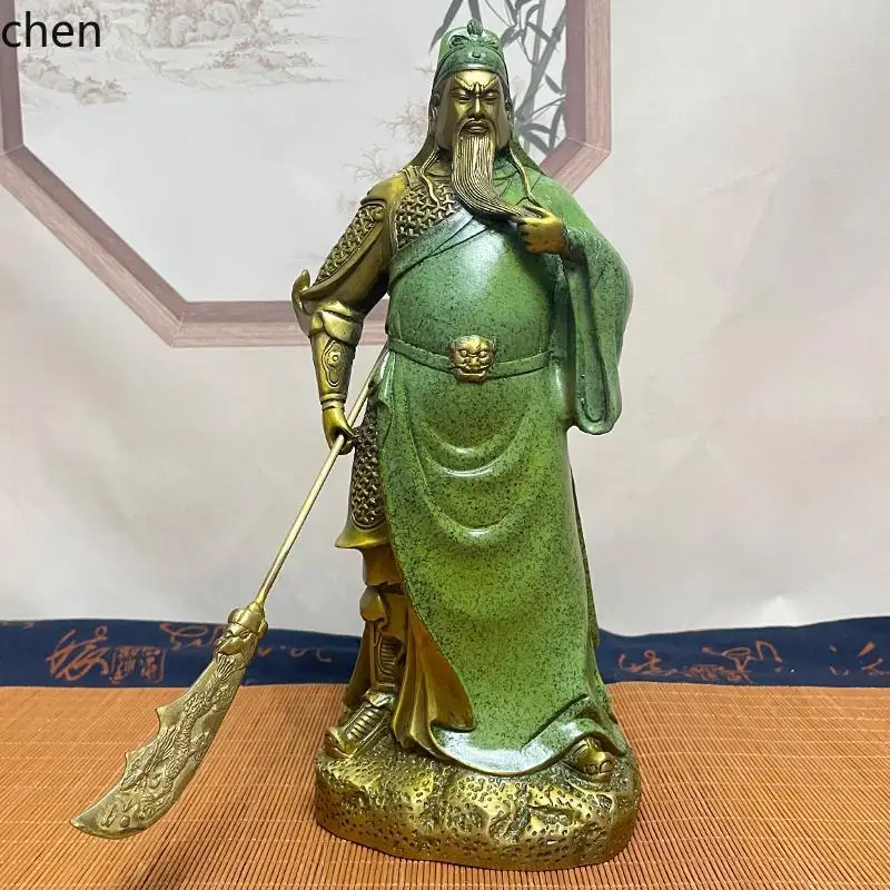 YFY  pure copper green robe guan gong statue martial saint bronze statue ornament bring in wealth and treasure brass martial
