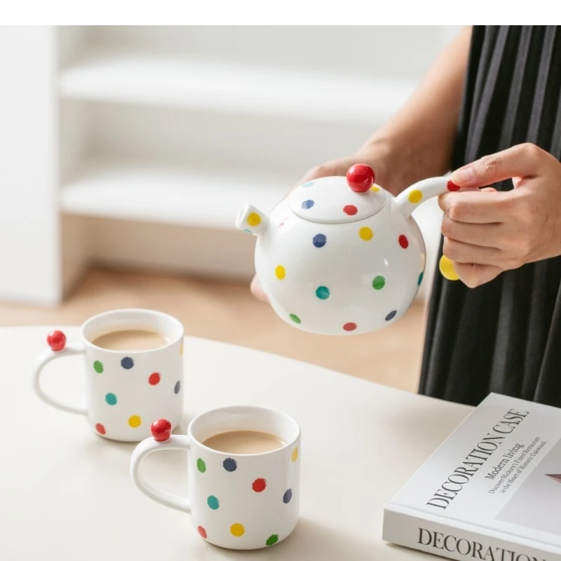 Spotted Tea Set Ceramic One Pot Two Cups Kung Fu Afternoon Coffee Cup Household Drinking Holiday Gift