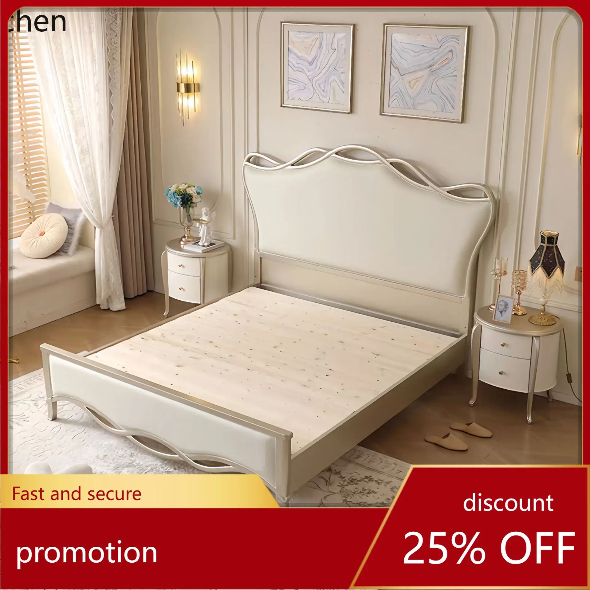 

HXL Solid Wood Bed Master Bedroom Double Luxury High-End Bed