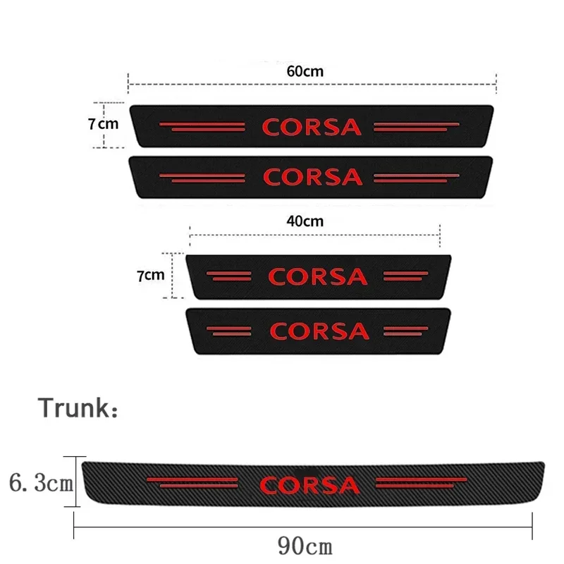 Carbon Fiber Car Door Threshold Sticker Anti-Scratch Waterproof for Opel Corsa 2024 Rear Trunk Sill Side Decals Protect Film