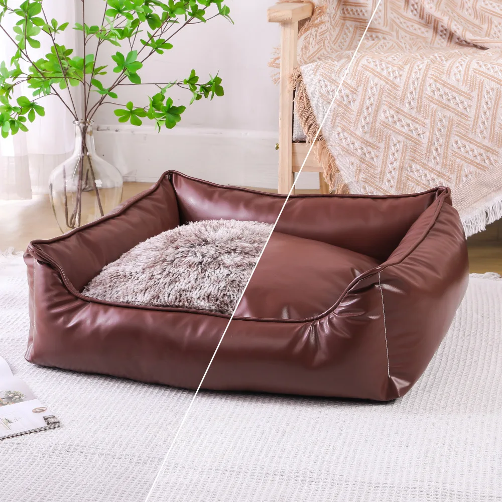 Cama para perros cuadrada de piel sintética cálida con felpa - imagen 2