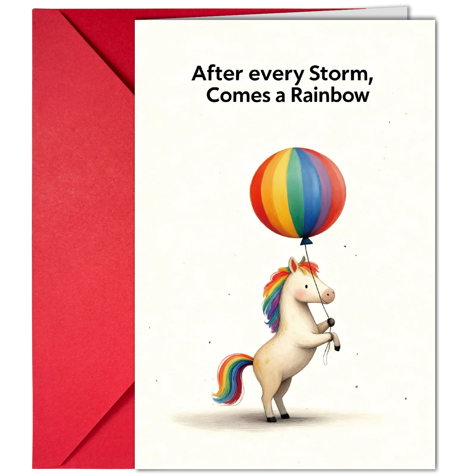 Carte de guérison et d'encouragement Licorne Arc-en-ciel « Après la tempête, il y aura un arc-en-ciel » – Carte de bénédiction à l'énergie positive en aquarelle