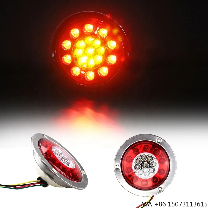 Hot Selling 10-30V Round 19 LED Red-White Tail Light with Silver Plated Plastic Frame for Car Truck