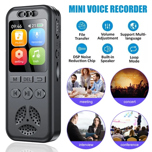 Imagen 2 del producto Grabadora de Voz Digital de 128 GB, 1536 KBPS, Sonido Profesional, Dictáfono, Grabación de Audio Activada por Voz, Reproductor de Audio WAV MP3 para Reuniones