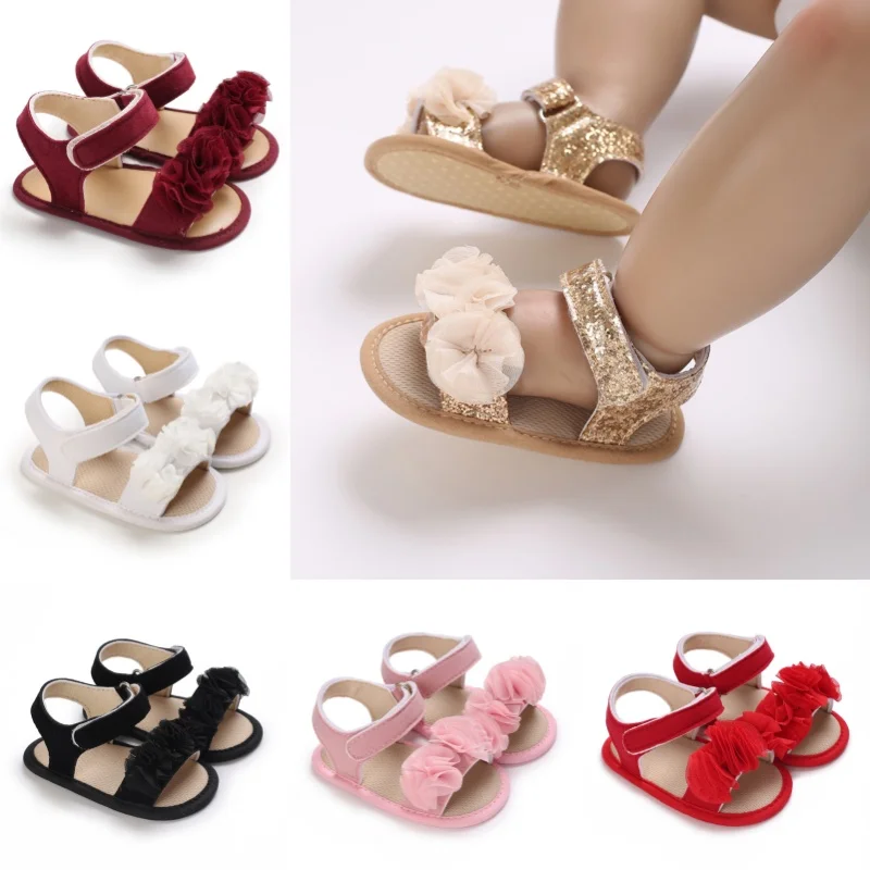 

Летние цветочные сандалии для детей 0-1 года, силиконовые нескользящие детские прогулочные туфли принцессы