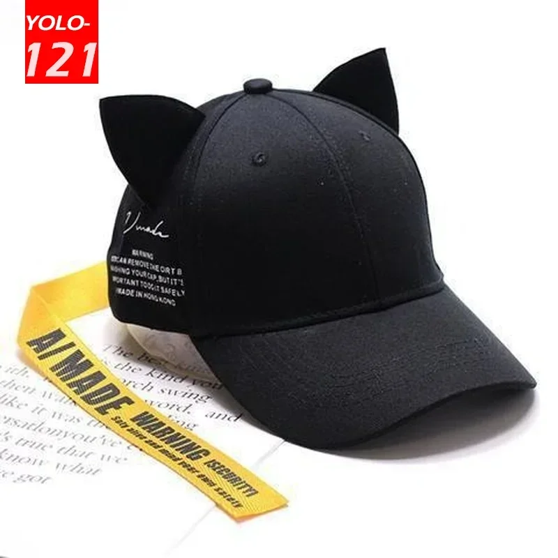 Cool Cat Ears Caps Cute Long Strap Cap Women Streamer Cap Men's Punk Baseball Cap Brand Designer Caps Unisex Baseball Cap Men