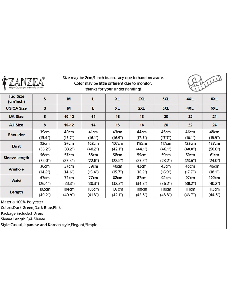 ZANZEA 패션 셔츠 드레스 여성 가을 3/4 소매 캐주얼 솔리드 미니 선드레스 2025 우아한 오피스 레이디 스트리트웨어 플리츠 로브