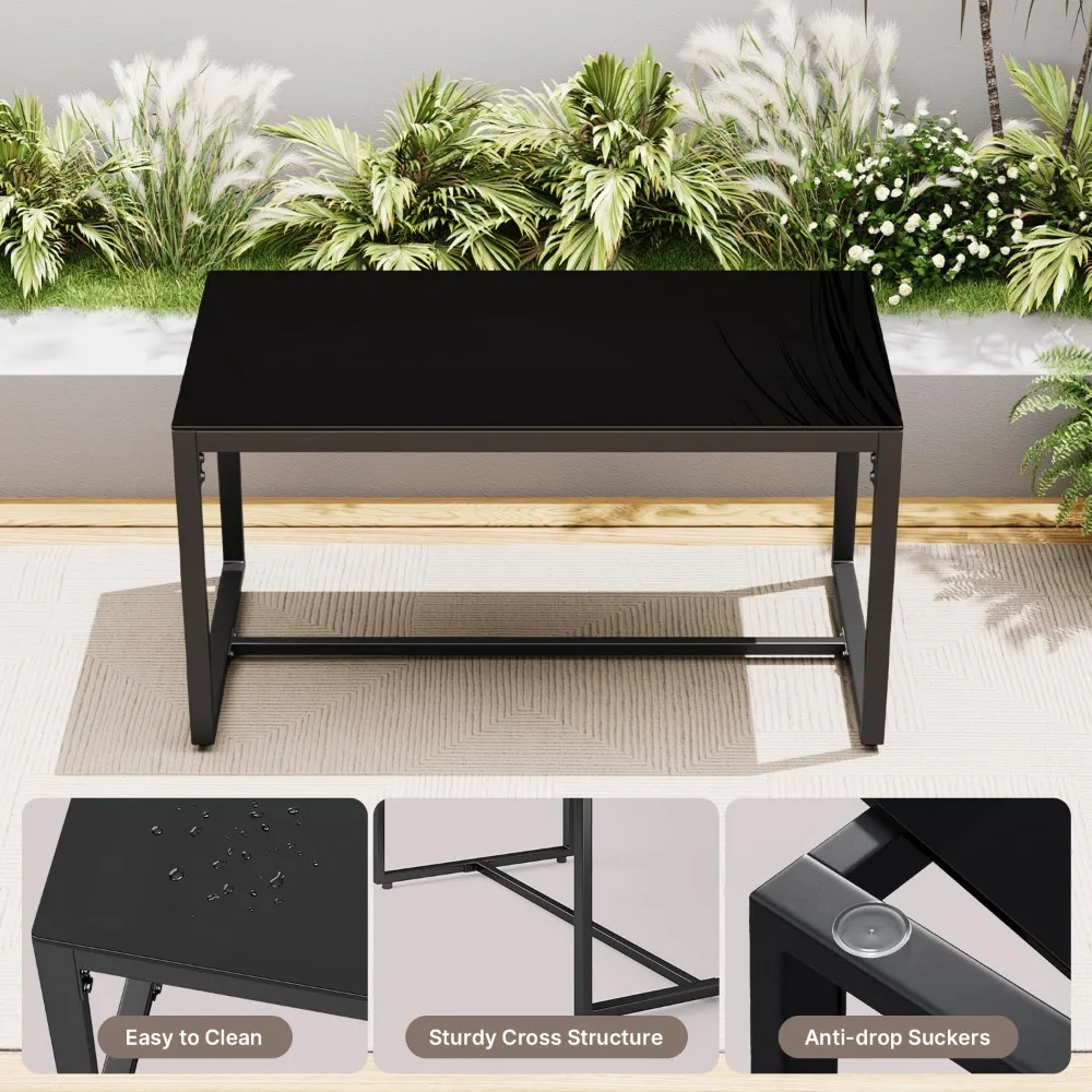

4 Piece Patio Furniture Set, Wicker Furniture with Glass Coffee Table, Outdoor Rattan Conversation Set, Customized