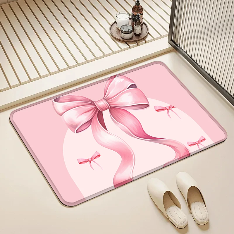 

Pink Bow Door Mat Non-Slip Soft Floor Rug for Home Bathroom Kitchen Living Room Decor
