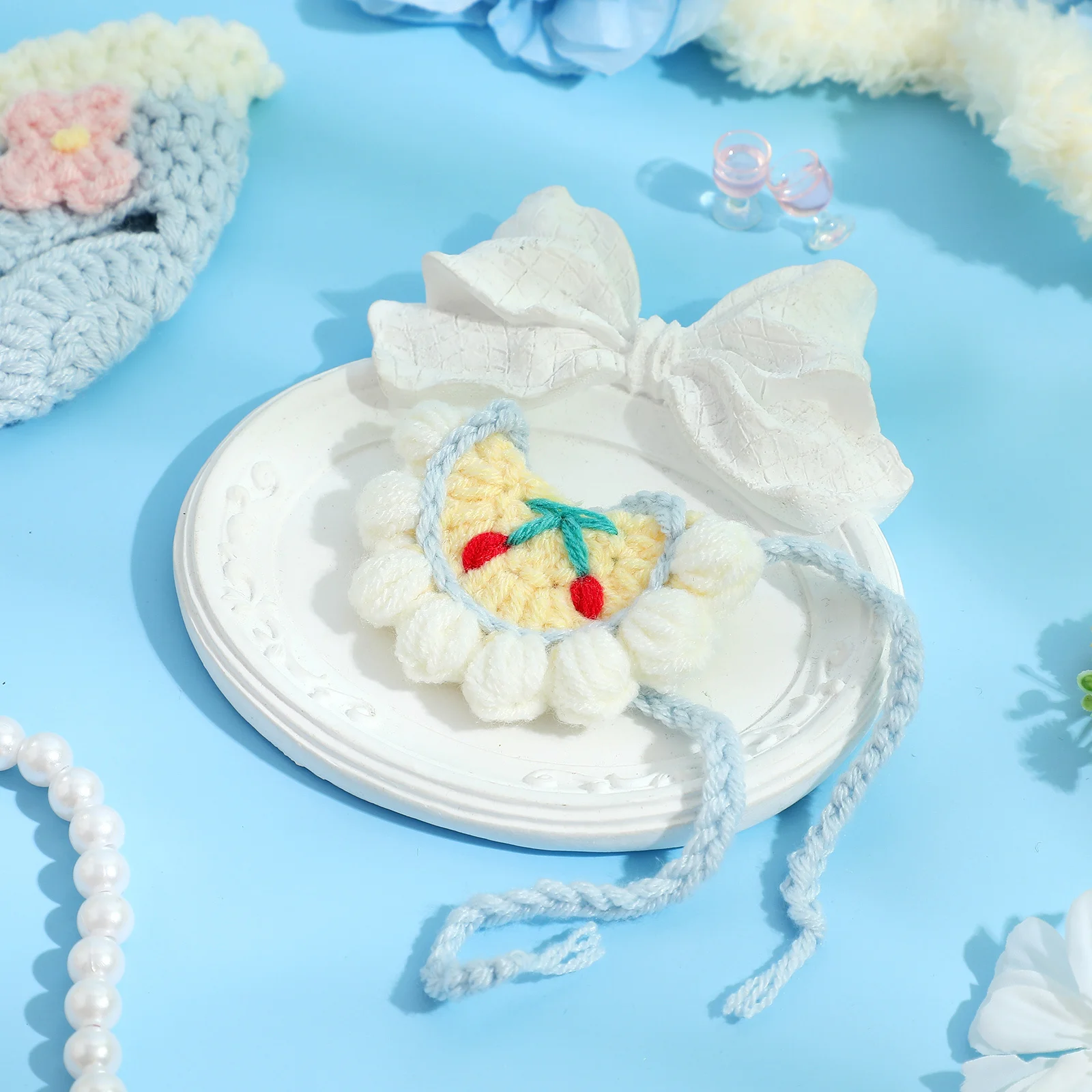 

1Set Adorable Accessory Set for 17cm Miniatures Knitted Hat and Bandana Bib for Dress Up and Imaginative Play Baby Outfits