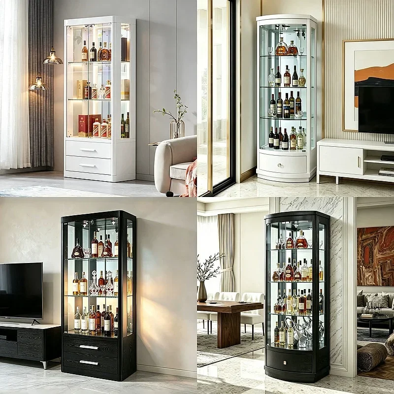 80 N Modern Wine Cabinet for Living Room Lockable Tempered Glass Double Door Display Sideboard Multifunctional Storage