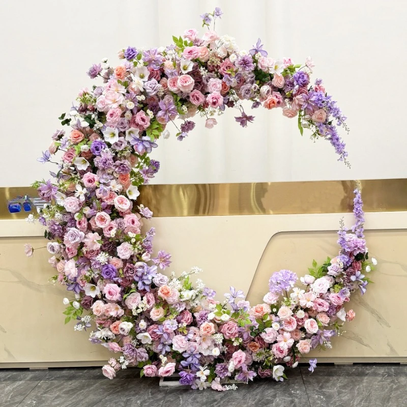 

Wedding decoration background floral purple moon arch, stage welcome simulation silk flower finished product