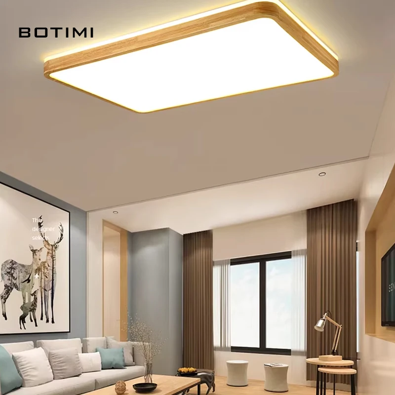 

BOTIMI Dimmable Solid Wood LED Ceiling Light For Living Room Modern Wooden Surface Mounted Bedroom Lighting Square Rooms Lamp