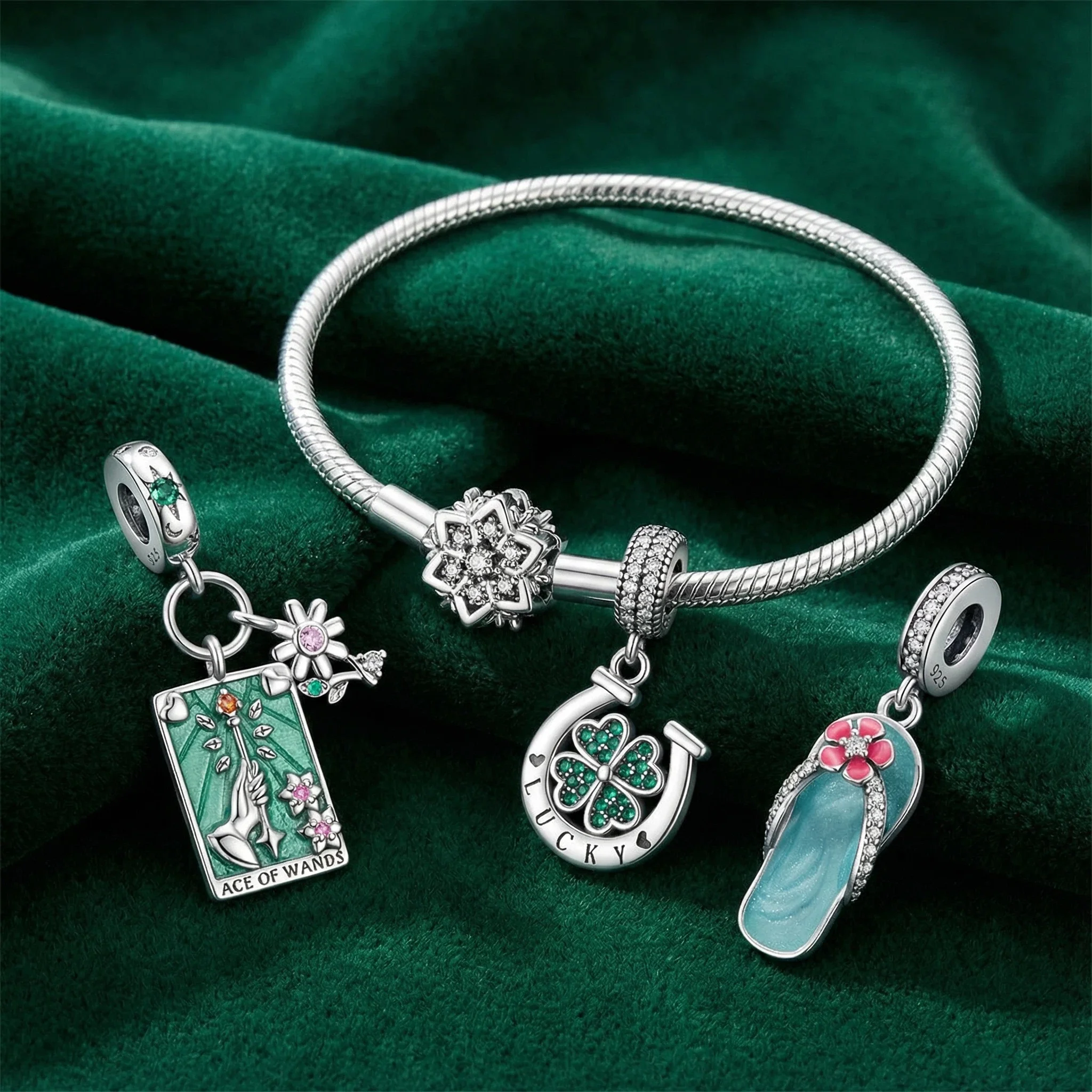 

925 Sterling Silver Cool Summer Charms Pendant with Cubic Zirconia,Fit DIY bracelet necklace Gift for Her,Colgante Plata