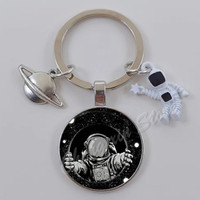 Astronaut keychain outer space planet moon star keychain space UFO glass keyring astronaut space robot spaceman keychain