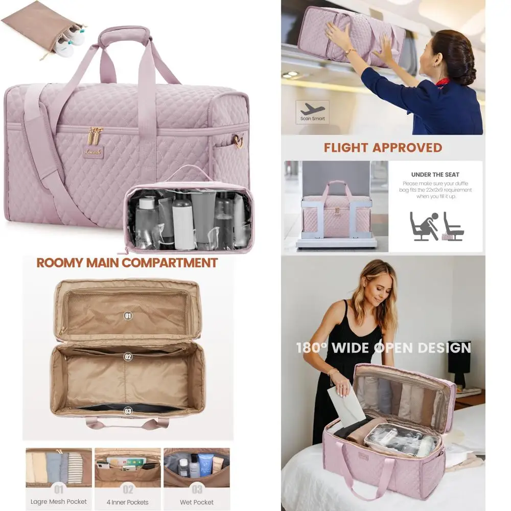 مجموعة حقيبة حمل لعطلة نهاية الأسبوع مع أدوات الزينة وجيب مبلل، معدات سفر مكونة من 3 قطع للرحلات الليلية