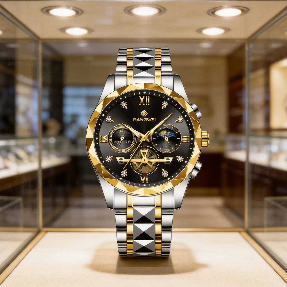 

Мужские наручные часы BANGWEI: высококачественные, из нержавеющей стали, хронограф, водонепроницаемые, светящиеся, кварцевые, для бизнеса