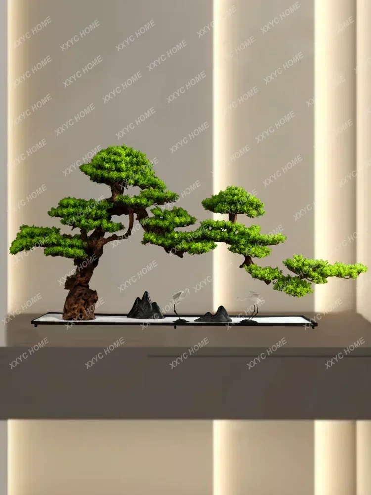 New Chinese Style Welcome Pine Desktop Decoration Club Hall Zen Decoration Green Plant Bonsai Imitative Tree