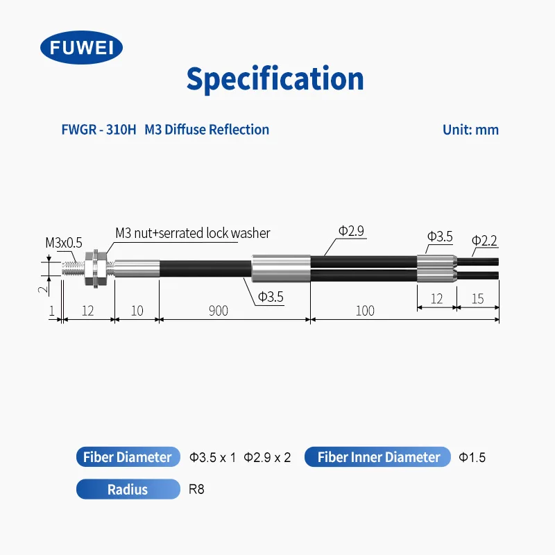 FUWEI FWGR-310H Induction reflection amplifier sensor  200 degree fiber optic sensor probe
