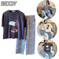 Snoopy Women Short Sleeve Long Pants Pajama Set Summer Anime Sleepwear Home Clothes Set Breathable Homewear Nightshirt Gifts