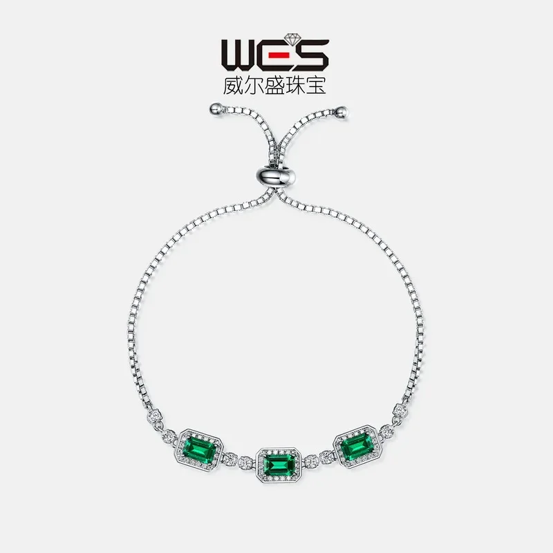 Colorful Baby Stone PT950 Platinum 18K Gold Cultured Emerald Bracelet Women's Diamond Retro Hand Jewelry