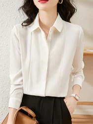 Elegant Office Lady Blouse Women Long Sleeve Lapel Formal White Shirt Blusas Mujer De Moda 2024 Korean Style Female Basic Tops