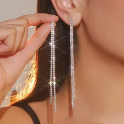 FYUAN Long Tassel Rhinestone Drop Earrings for Women Gold Silver Color Crystal Dangle Earring Party Wedding Jewelry