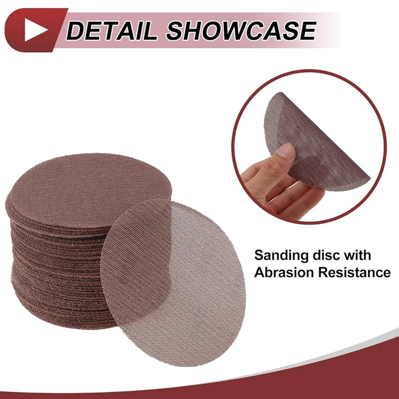 GIGI 50 Stück 5 Zoll Abranet Schleifnetz Anti-Verstopfung Hakenschlaufe Staubfreies Netz Schleifpapier 400 Körnung Braunes Aluminiumoxid