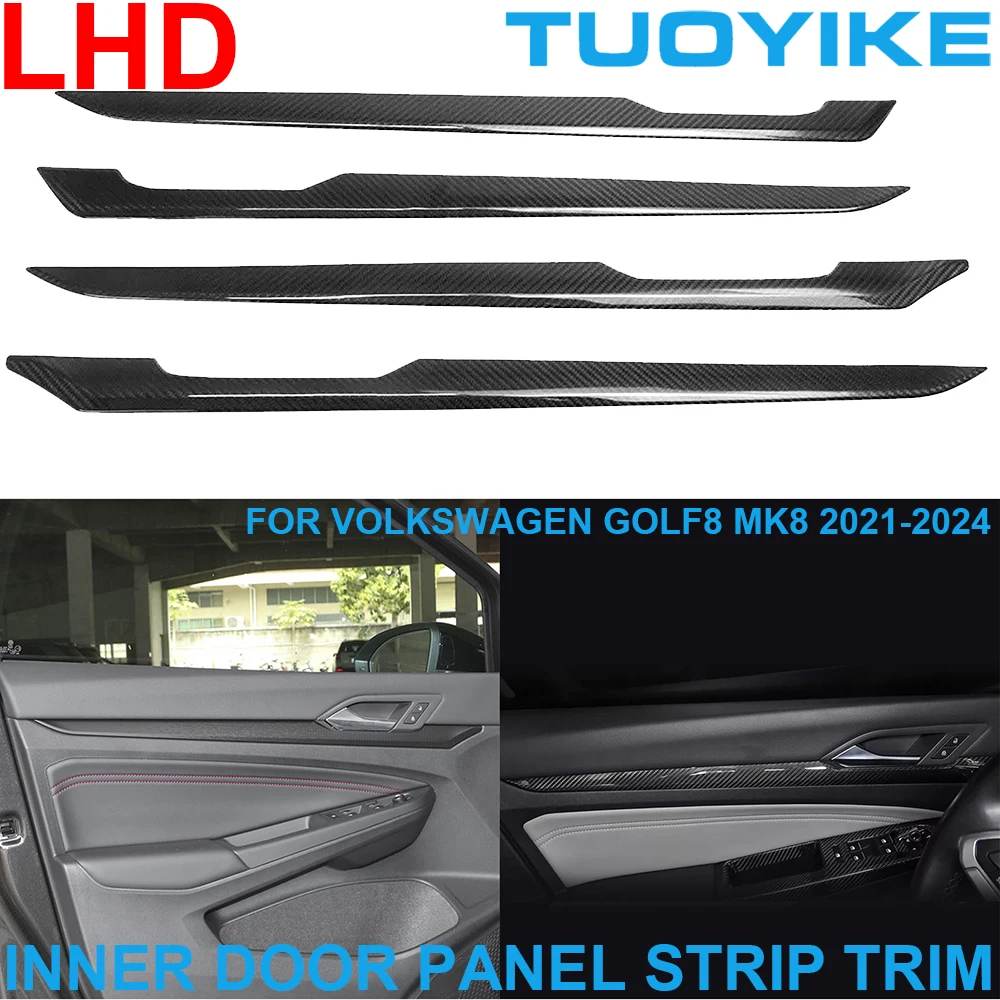 Car Real Dry Carbon Fiber Interior Inner Door Panel Strips Trim Cover For Volkswagen GOLF 8 MK8 GTE GTI GTD R Line 2021-24