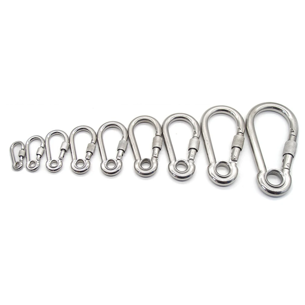 304 Stainless Steel Screw Lock Climbing Gear Carabiner Quick Links Safety Snap Hook Chain Connecting Ring Carabiner Chain Buckle