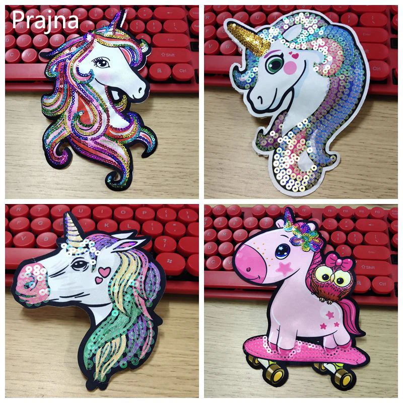 Unicorn Patch Sequins Patches On Clothes Sew on Patches For Clothing Stickers Cartoon Unicorn Patches Fusible Patch For Clothes