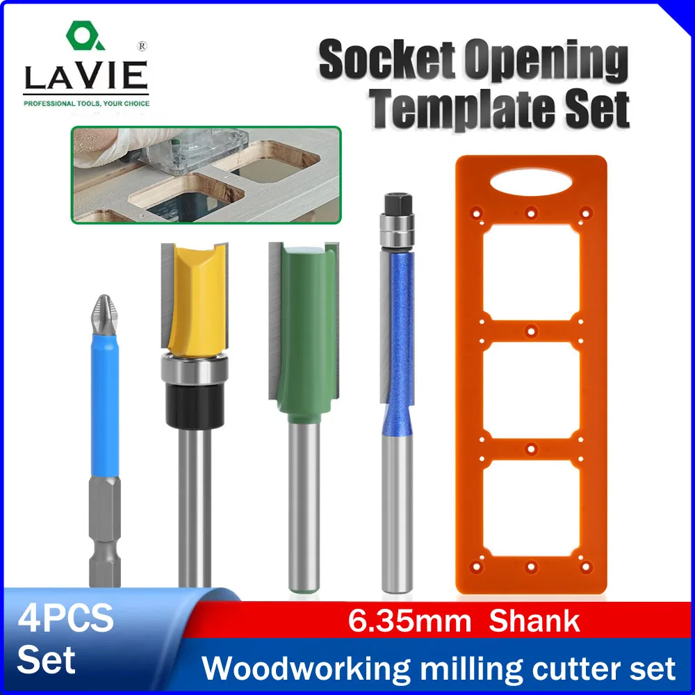 

LAVIE 14/20 Hole Mold Grooving Combination,1/4" Shank Template Straight Router Bit Special for Trimmer,Matching Template Plate