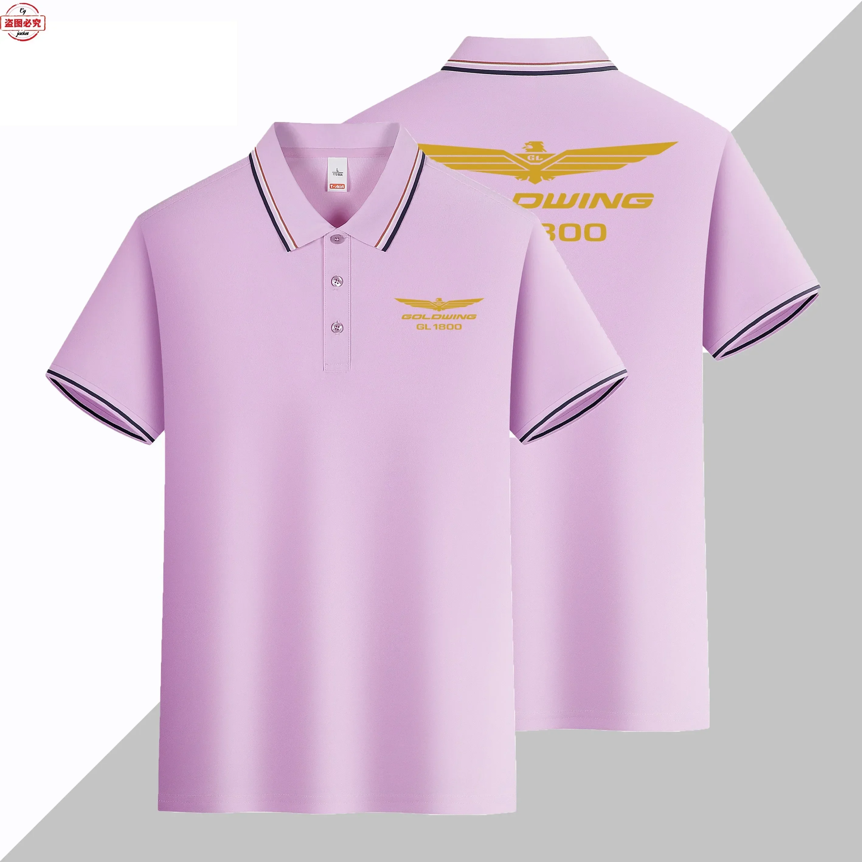 Men's Business Casual Short Sleeved Sports T-shirt,lapel Business Polo Shirt,cycling Suit,Gold Wing 1800 Motorcycle Logo Print