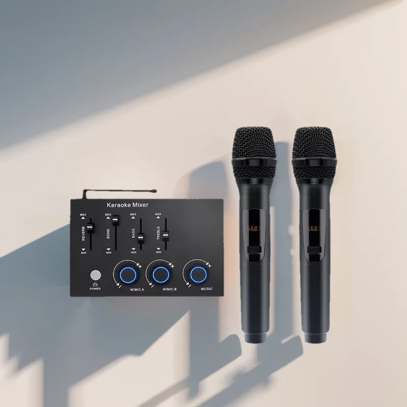 

UHF Металлический Беспроводной Микшер Караоке Система Приемник HD Оптический Echo AUX Smart TV PC KTV Пение PA Динамик Караоке-микшер