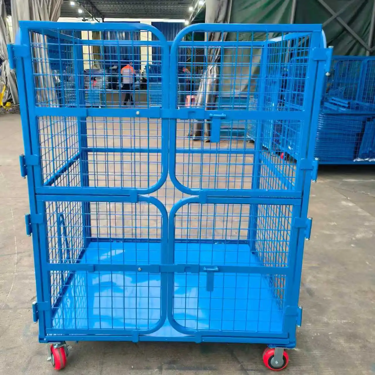 Customizable Foldable Industrial Four-Wheel Steel Trolley Storage Container Roll Structure For Warehouse