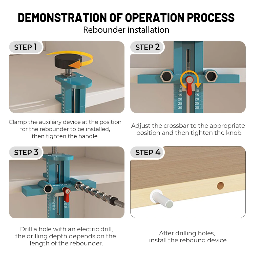 

3 in 1 Cabinet Door Mounting Jig with Base, Quick Positioning Hole Opening Cabinet Door Installation Tool for Wall & Base