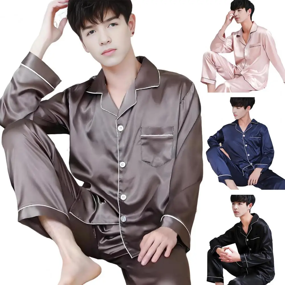 2 قطعة/المجموعة 2025 الرجال منامة مجموعات طويلة الأكمام سترة بلوزات وبنطلون ملابس خاصة الرجال خدمة المنزل دعوى فضفاضة طويلة بنطلون مجموعة #1