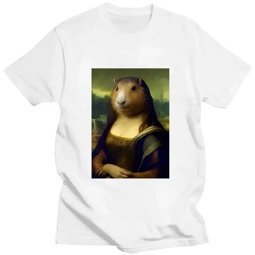 Funny Capybara Mona Lisa Print Tshirt Summer Fashion Women Men Tee Shirt Casual Creativity Short-sleev Cotton Unisex Streetwear