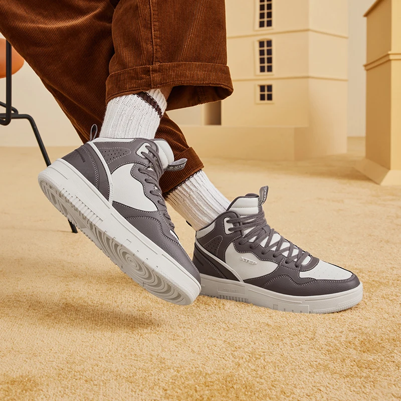 Xtep Mubai Skateboarding Shoes Men Leather Fashion Casual Cushioning Sport Shoes Non-Slip Shock Absorption Sneakers 877419310008