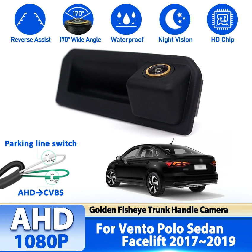 AHD 1080P maletero trasero de coche manija de puerta trasera vista trasera cámara de respaldo de estacionamiento HD para Vento Polo Sedan Facelift 2017 ~ 2019
