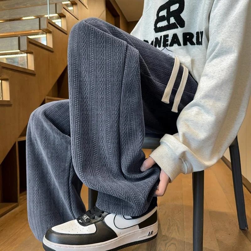 

Мужские осенне-зимние утепленные повседневные спортивные брюки на флисовой подкладке с узором в виде колосьев пшеницы, прямые длинные брюки