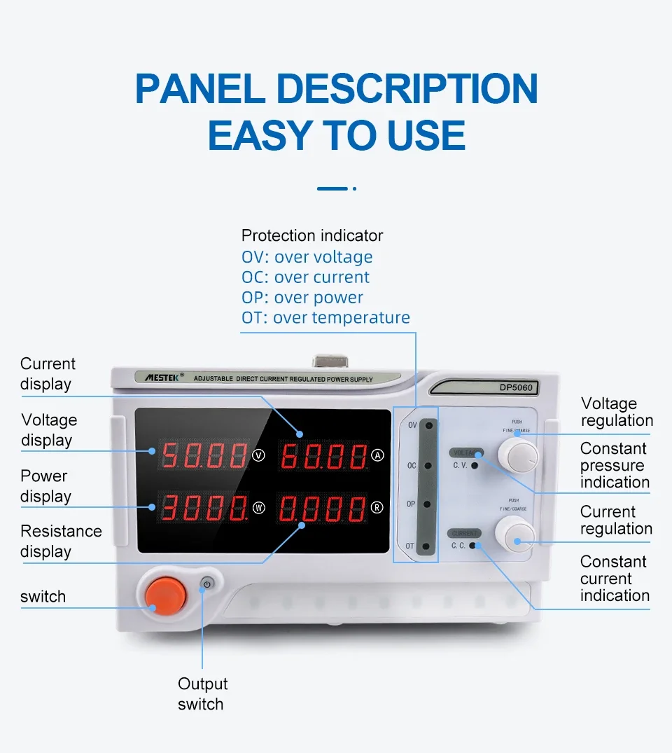 Alimentation CC numérique réglable programmable, affichage précis, 4 bits, 50V, 60A, 10A, 20A, 2000W, 3000W