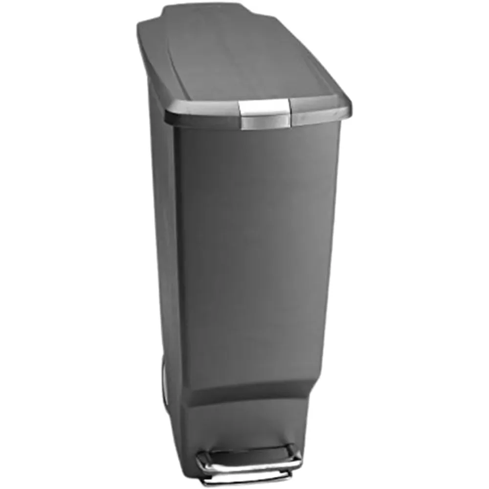 

Gallon Slim Kitchen Step Trash 40 Liter / 10.6 Can with Secure Slide Lock, Grey Plastic SILENT CLOSE LID