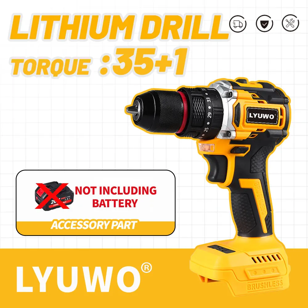 

LYUWO Lithium Battery 21V Rechargeable Brushless Compact Electric Screwdriver Hand Drill Impact Drill LW-DZ20