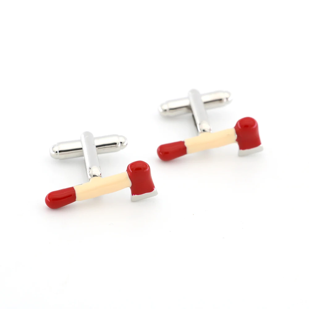 Fire Control Design Axe Cufflinks For Men Quality Brass Material Red Color Cuff Links Wholesale&retail