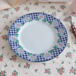 Korean Ins Household Kitchen Small Red Flower Cherry Plate Ceramic Tableware Cake Plate Ceramic Plate Home Dessert Disc 8 inches
