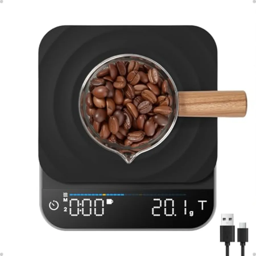 

Espresso Scale with Timer Rechargeable Coffee Scale with Flow Rate Indicator 0.1g Accurate Coffee Been Scale for Pour-Over Gift