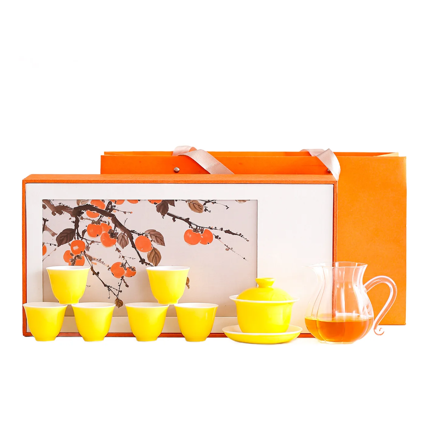 HY Kung Fu Tea Set White Porcelain Tea Set Chinese Cover Bowl Tea Cup Business Gift Box